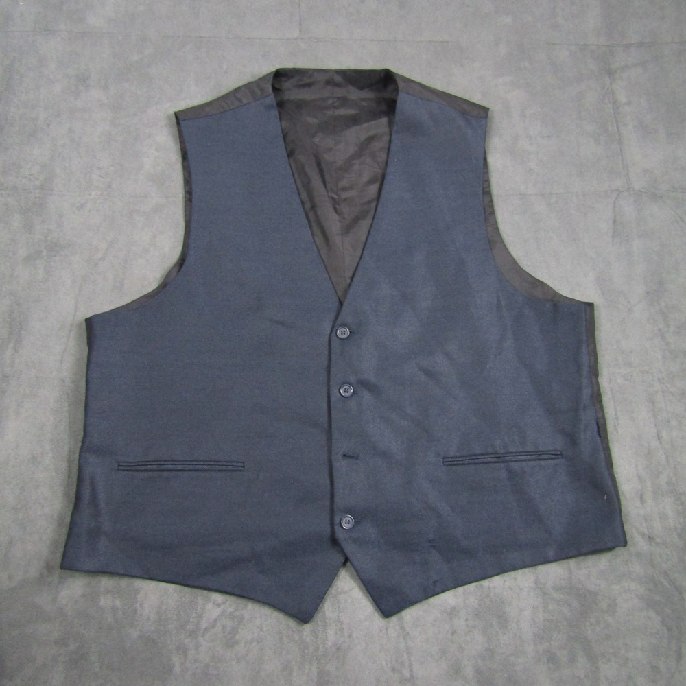 Suit Vest Mens 48R Blue Textured Formal Waistcoat 4 Button Pocket Wedding